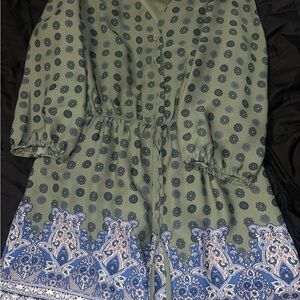 Alya Green and Blue Patterned Romper